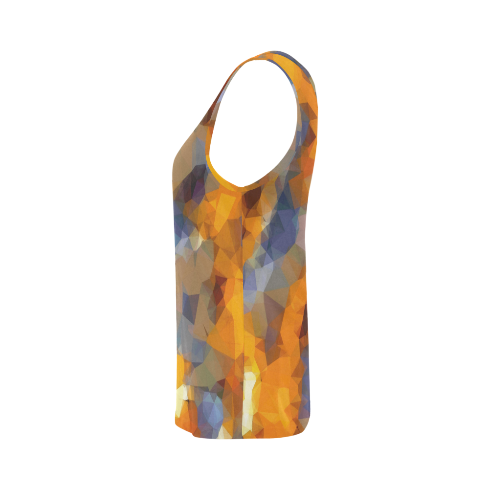 psychedelic geometric polygon abstract pattern in orange brown blue All Over Print Tank Top for Women (Model T43)