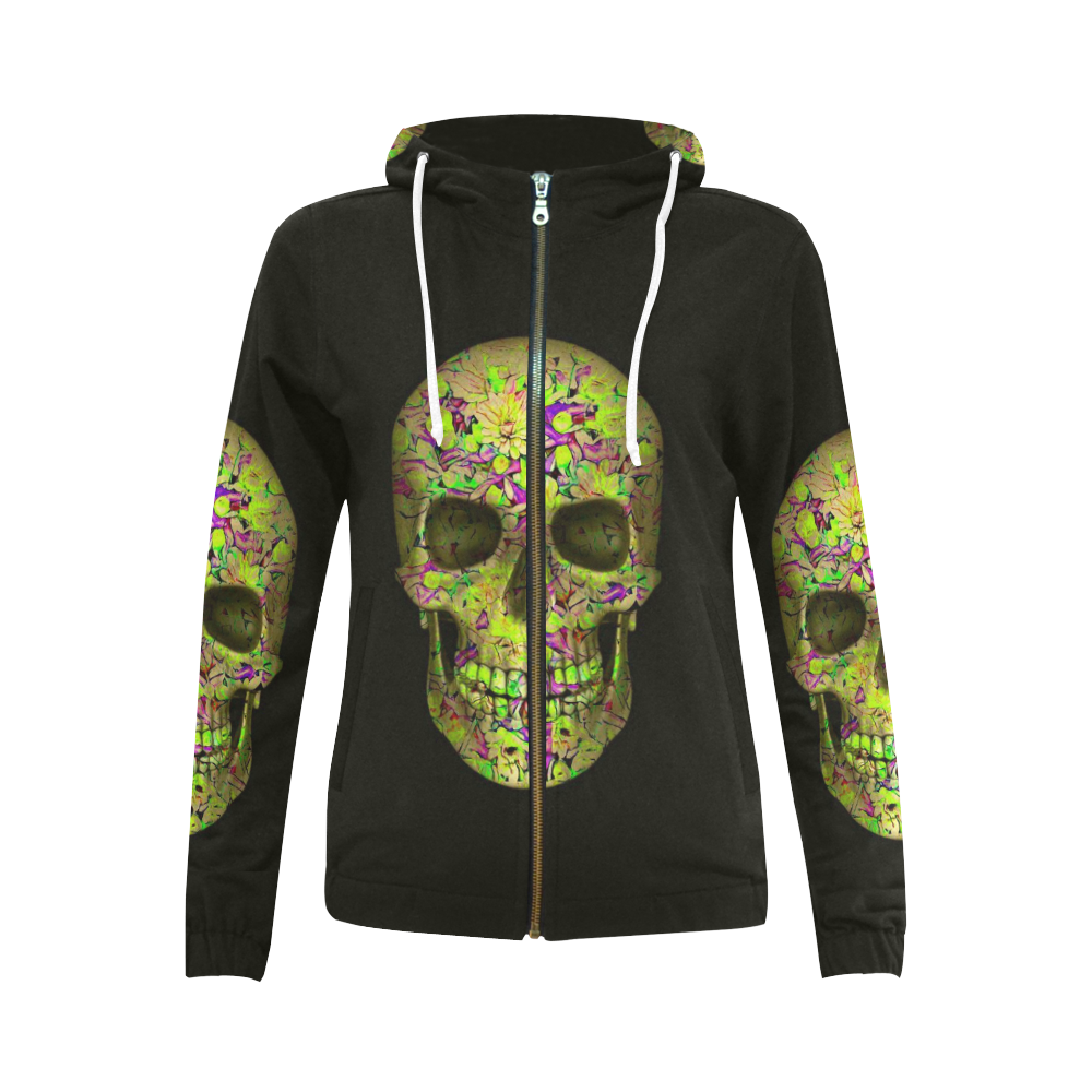 Skull-Unusual and unique 12C by JamColors All Over Print Full Zip Hoodie for Women (Model H14)
