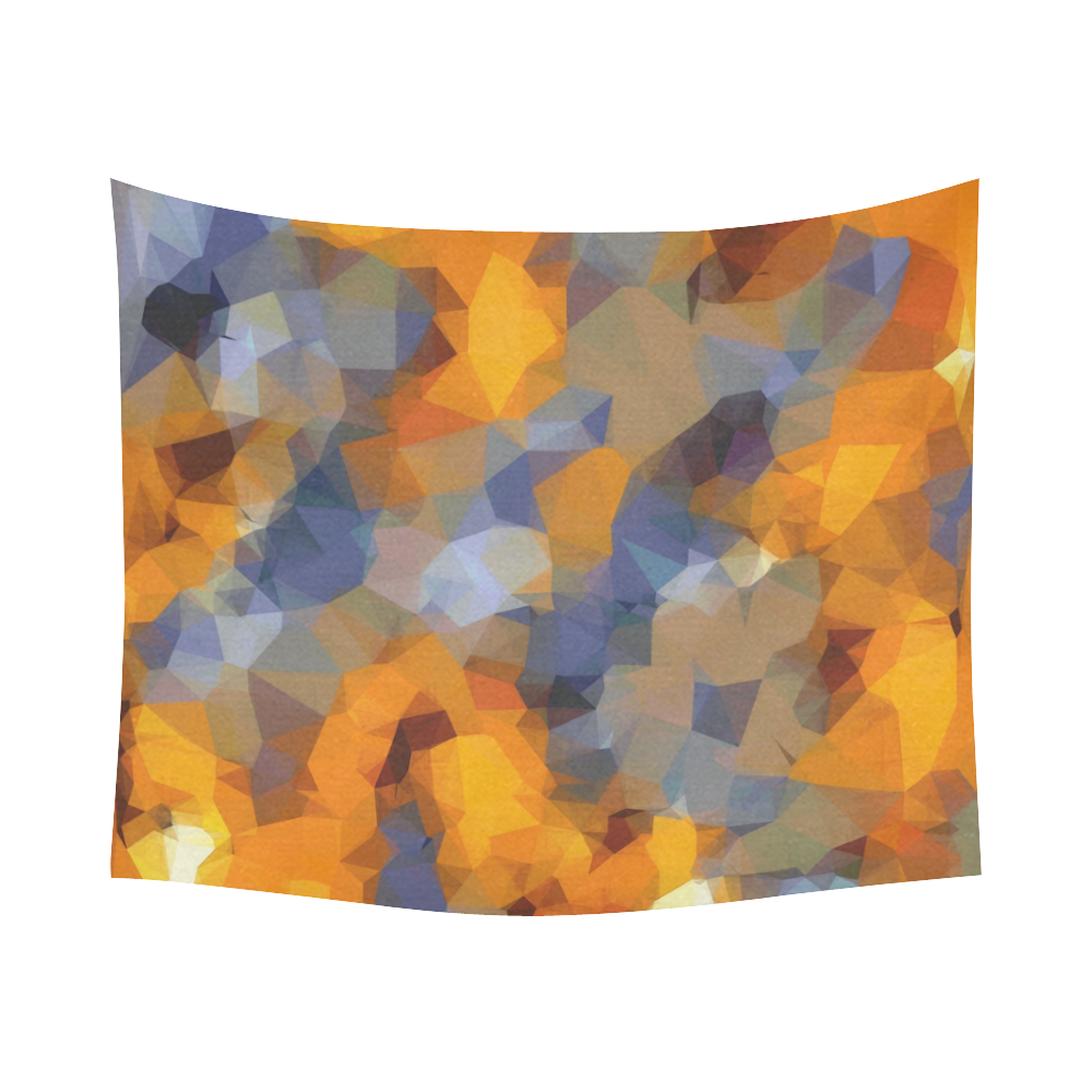 psychedelic geometric polygon abstract pattern in orange brown blue Cotton Linen Wall Tapestry 60"x 51"