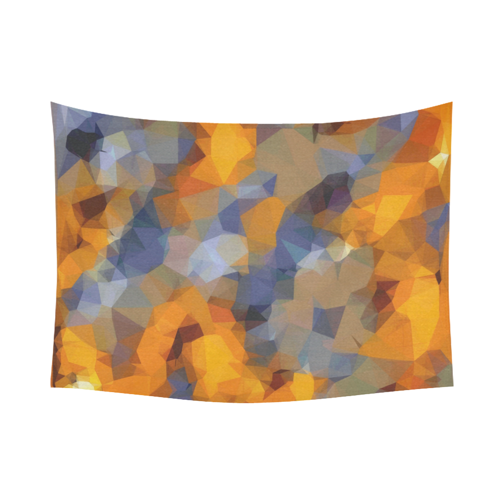 psychedelic geometric polygon abstract pattern in orange brown blue Cotton Linen Wall Tapestry 80"x 60"