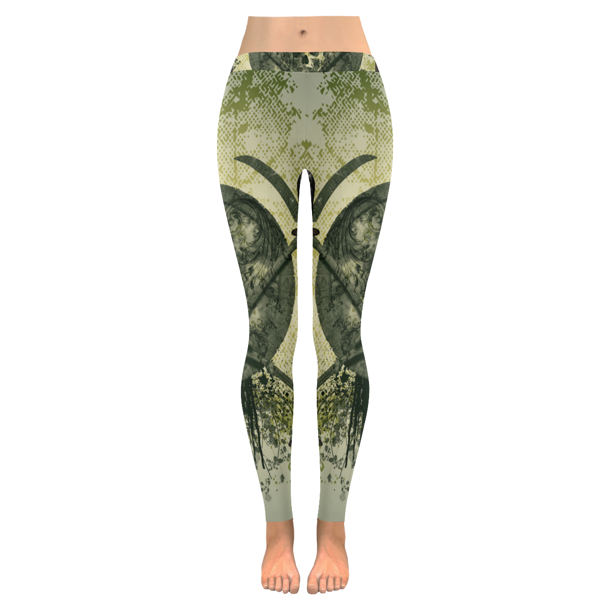 Skulls with crows Women's Low Rise Leggings (Invisible Stitch) (Model L05)