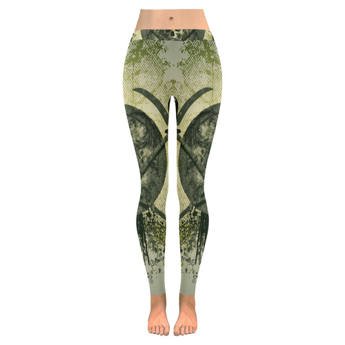 Skulls with crows Women's Low Rise Leggings (Invisible Stitch) (Model L05)