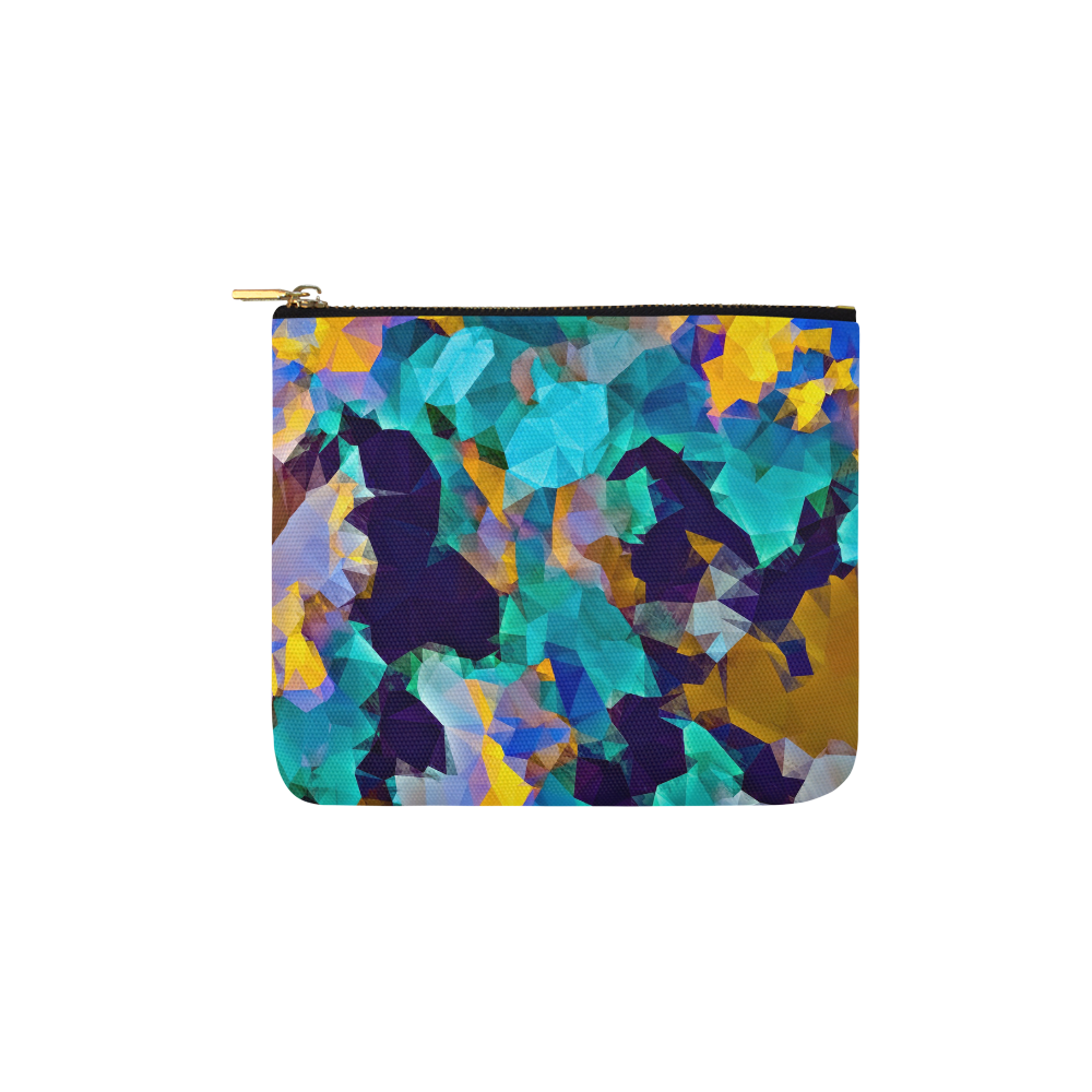 psychedelic geometric polygon abstract pattern in green blue brown yellow Carry-All Pouch 6''x5''