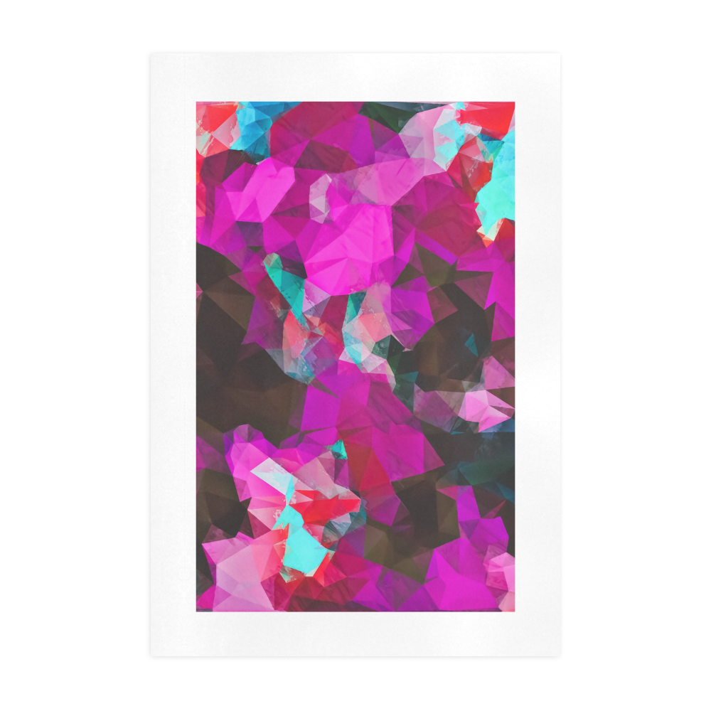 psychedelic geometric polygon abstract pattern in purple pink blue Art Print 19‘’x28‘’