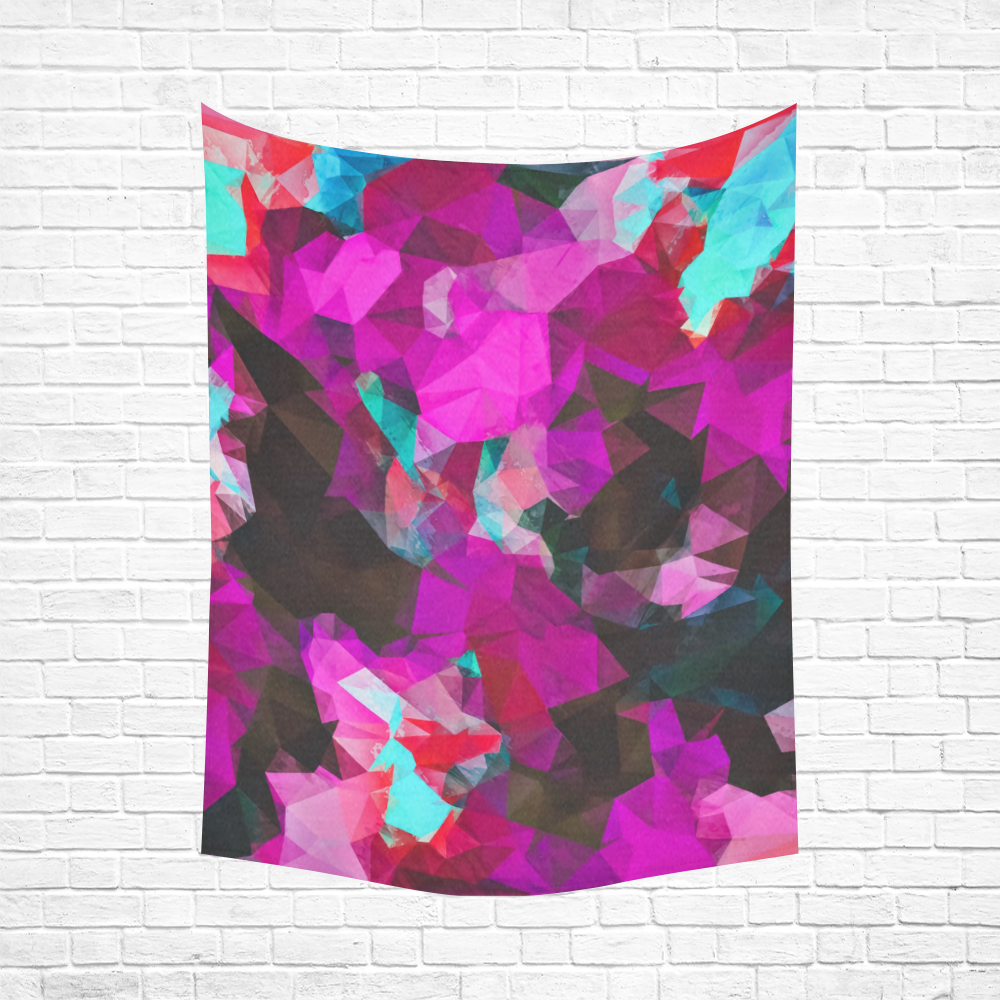 psychedelic geometric polygon abstract pattern in purple pink blue Cotton Linen Wall Tapestry 60"x 80"
