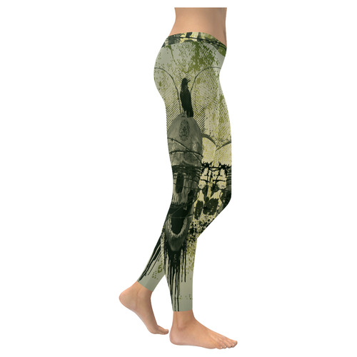 Green skull Women's Low Rise Leggings (Invisible Stitch) (Model L05)