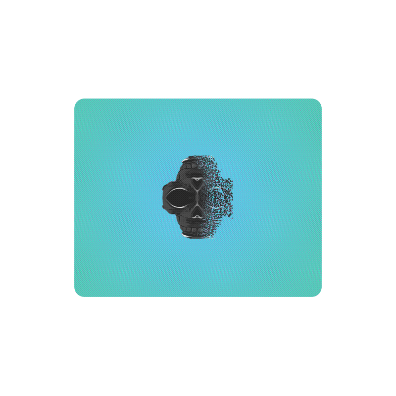 fractal black skull portrait with blue abstract background Rectangle Mousepad