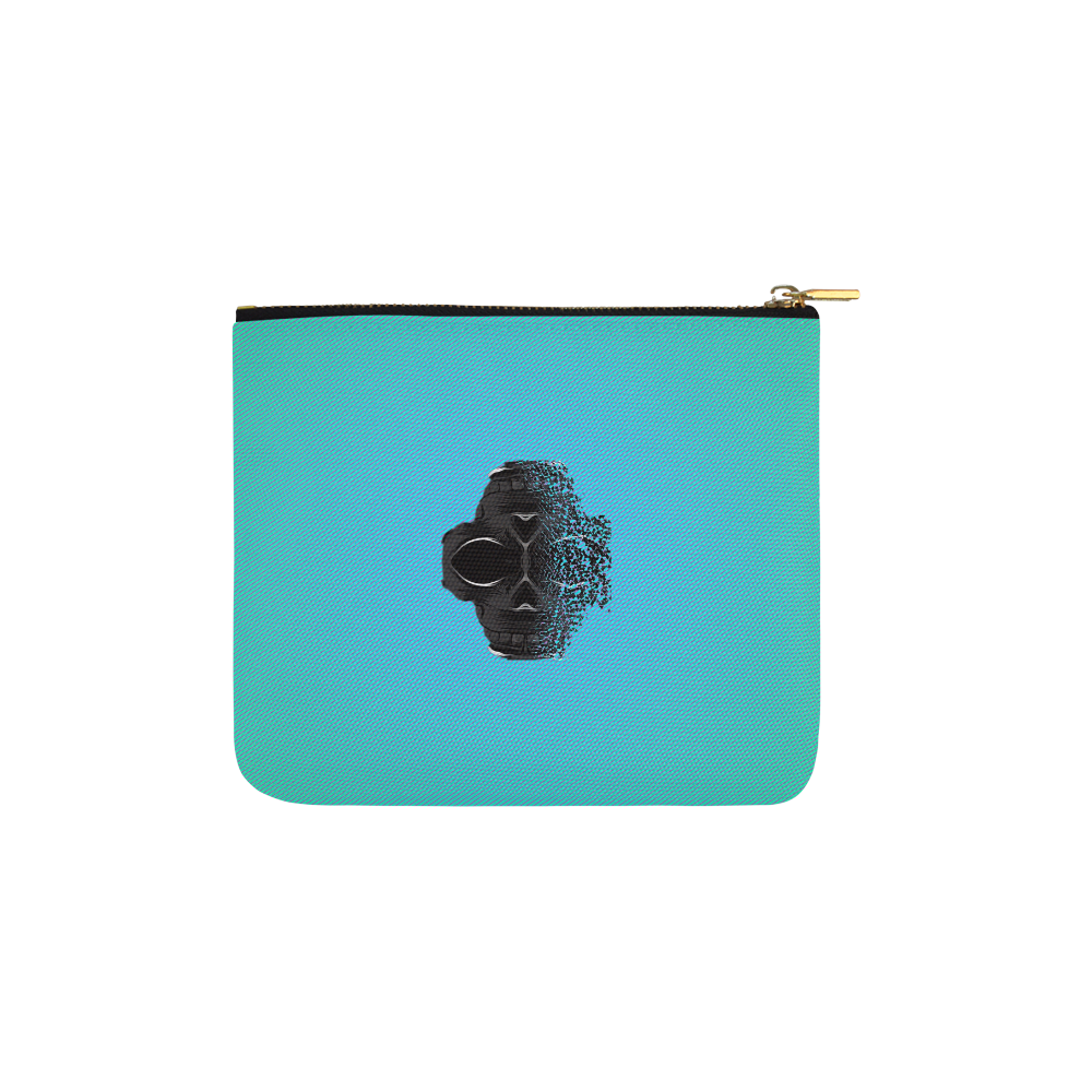fractal black skull portrait with blue abstract background Carry-All Pouch 6''x5''