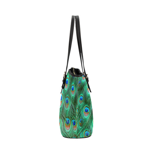Peacock Feathers Watercolor Leather Tote Bag/Small (Model 1651)