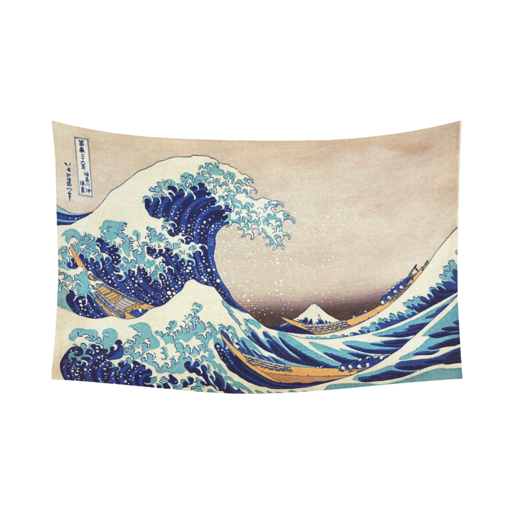 Great Wave Off Kanagawa Katsushika Hokusai Cotton Linen Wall Tapestry 90"x 60"