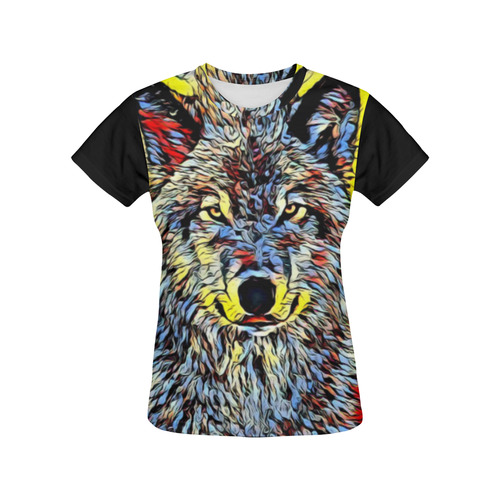 WOLF MULTICOLOR All Over Print T-Shirt for Women (USA Size) (Model T40)