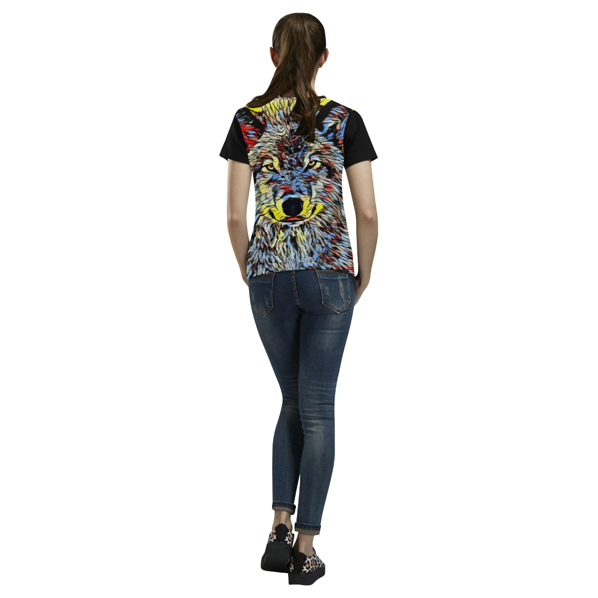 WOLF MULTICOLOR All Over Print T-Shirt for Women (USA Size) (Model T40)