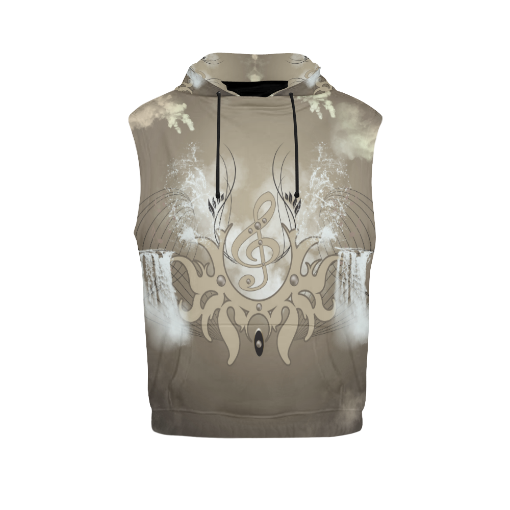 Music, clef with waterfalls All Over Print Sleeveless Hoodie for Men (Model H15)