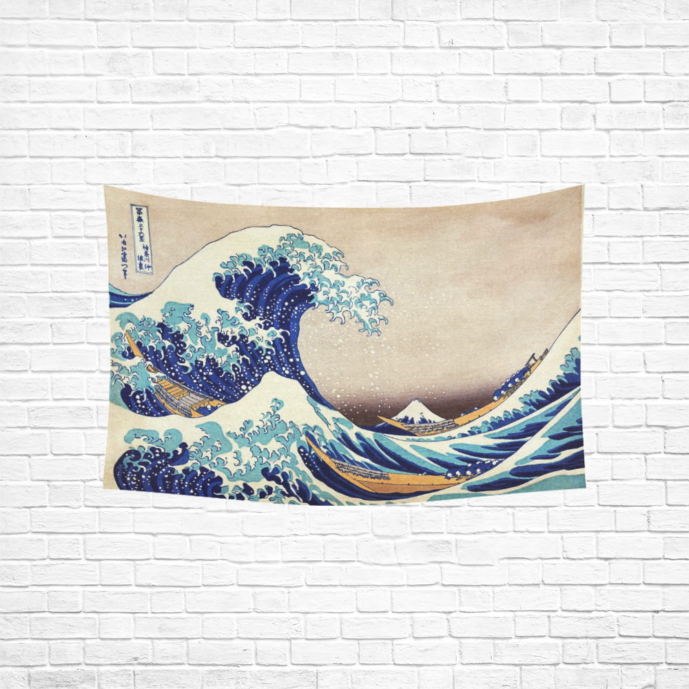 Great Wave Off Kanagawa Katsushika Hokusai Cotton Linen Wall Tapestry 60"x 40"