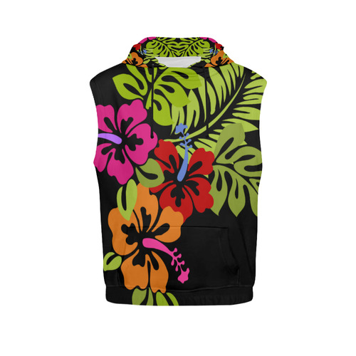 Tropical Hibiscus Flowers Bouquet All Over Print Sleeveless Hoodie for Women (Model H15)