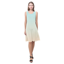 Pale Turquoise Tropical Paradise Ibiza Island Sleeveless Splicing Shift Dress(Model D17)