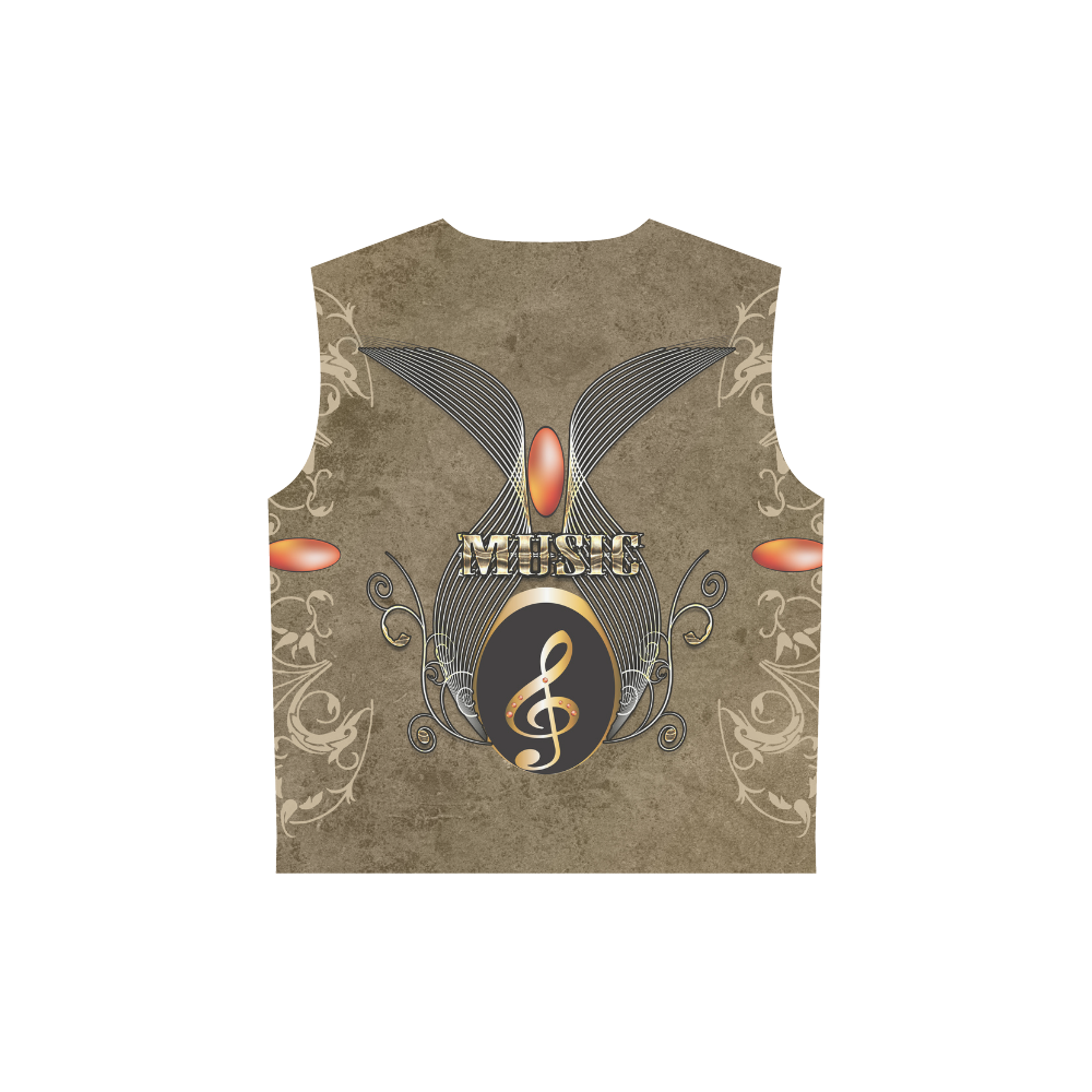 Golden clef and floral design All Over Print Sleeveless Hoodie for Women (Model H15)