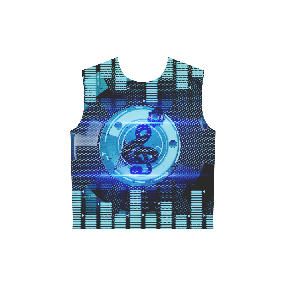 Music, clef in blue mechanical design All Over Print Sleeveless Hoodie for Women (Model H15)