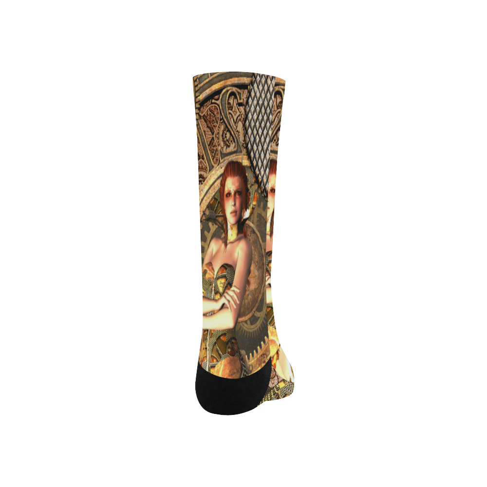Steampunk lady with gears and clocks Crew Socks