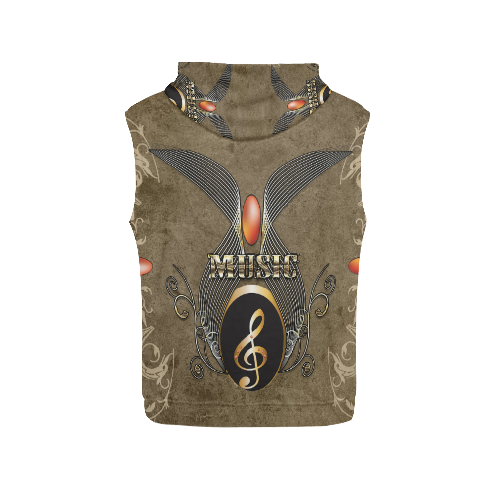 Golden clef and floral design All Over Print Sleeveless Hoodie for Women (Model H15)