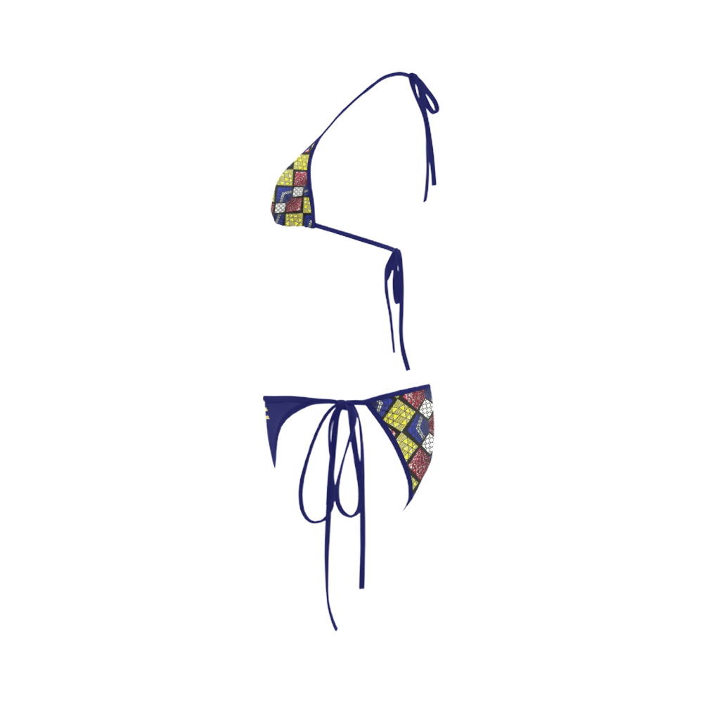 Blue & Yellow Print Swimsuit Custom Bikini Swimsuit