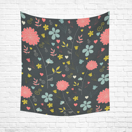 Flowers Cotton Linen Wall Tapestry 51"x 60"
