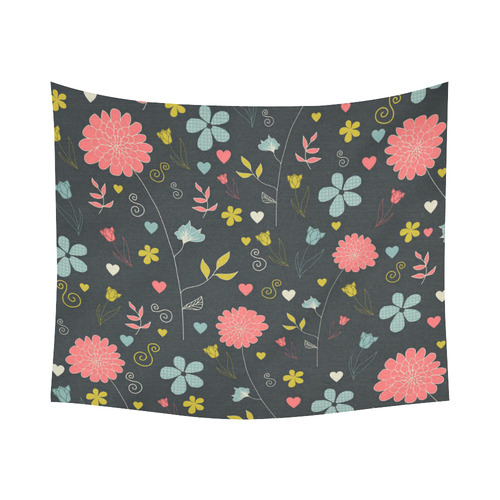 Flowers Cotton Linen Wall Tapestry 60"x 51"
