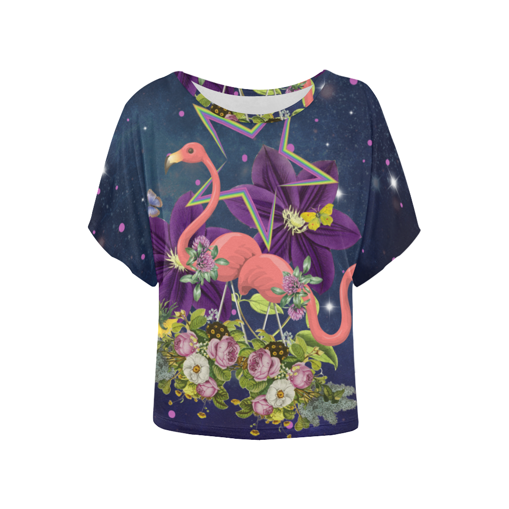 collage_flamingo_gloriasanchez Women's Batwing-Sleeved Blouse T shirt (Model T44)