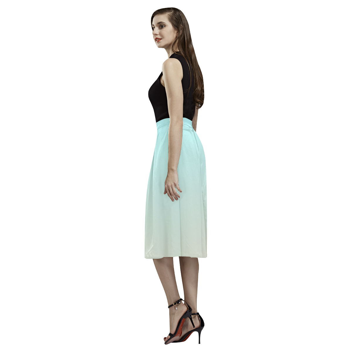 Pale Turquoise Tropical Paradise Ibiza Island Aoede Crepe Skirt (Model D16)