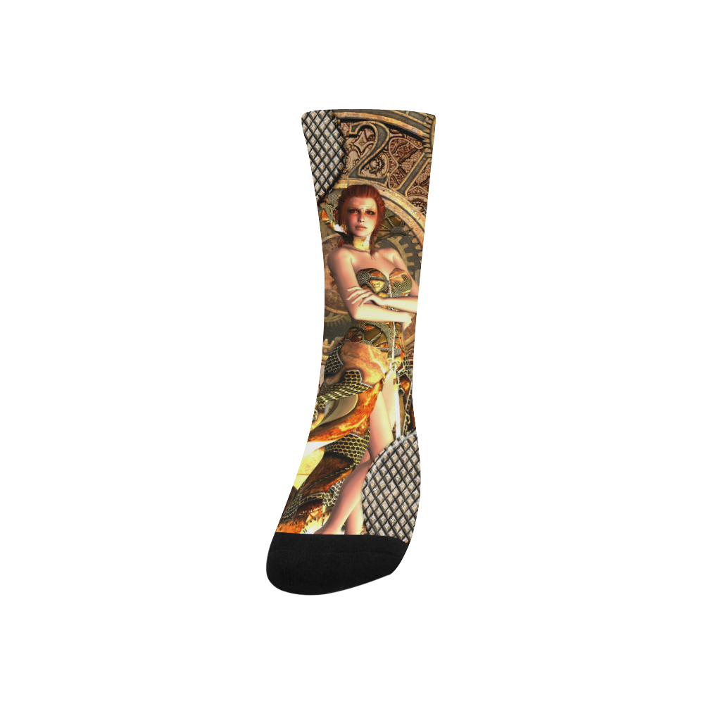 Steampunk lady with gears and clocks Crew Socks