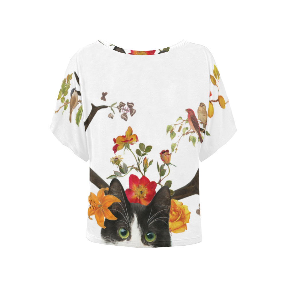 cats horns Women's Batwing-Sleeved Blouse T shirt (Model T44)
