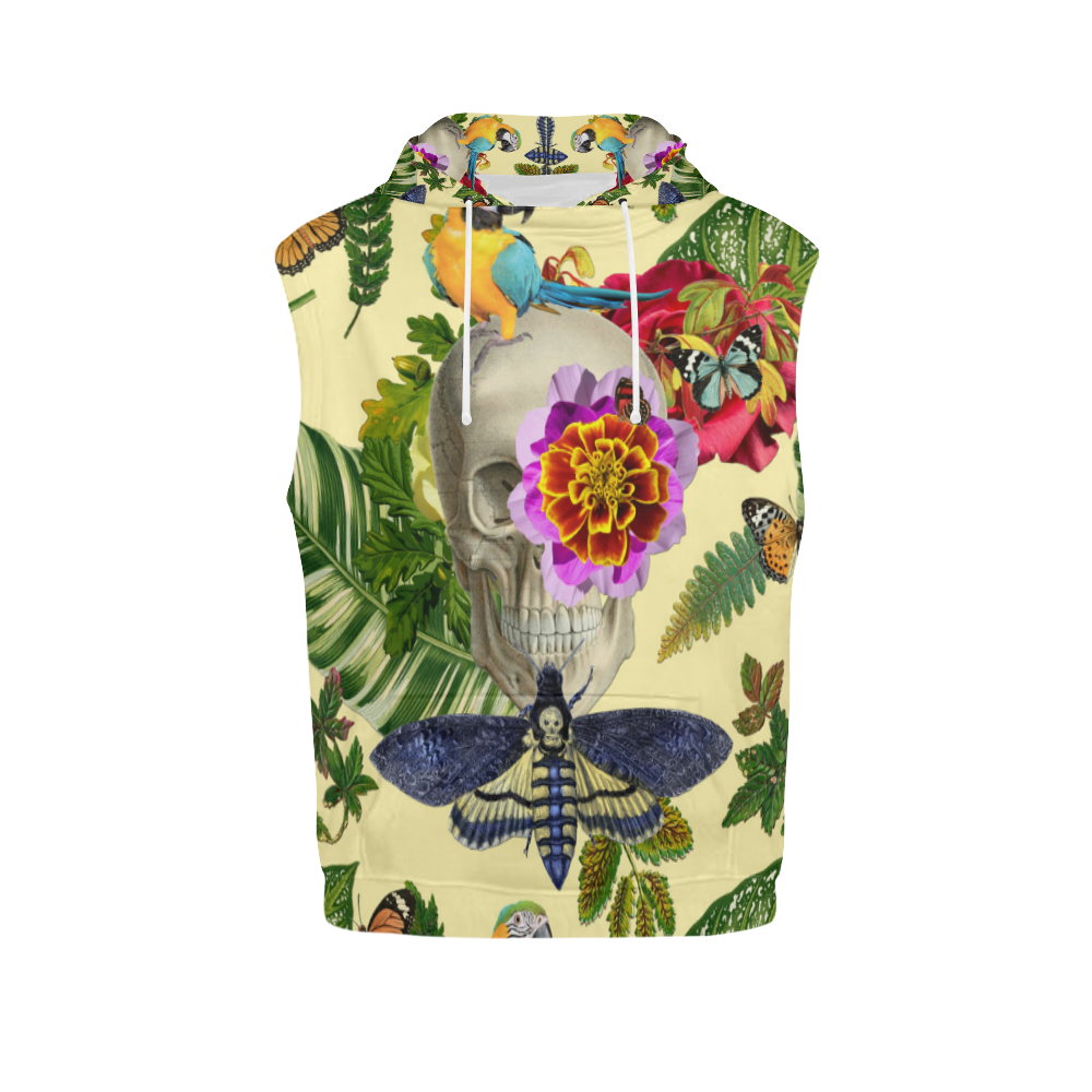collage_tropical skull_gloria sanchez1 All Over Print Sleeveless Hoodie for Men (Model H15)