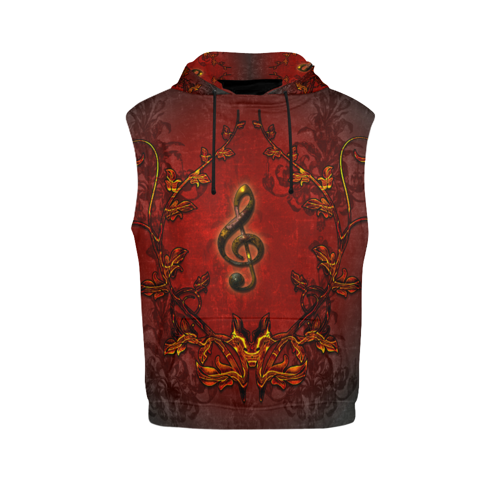 Music, clef and red floral elements All Over Print Sleeveless Hoodie for Women (Model H15)