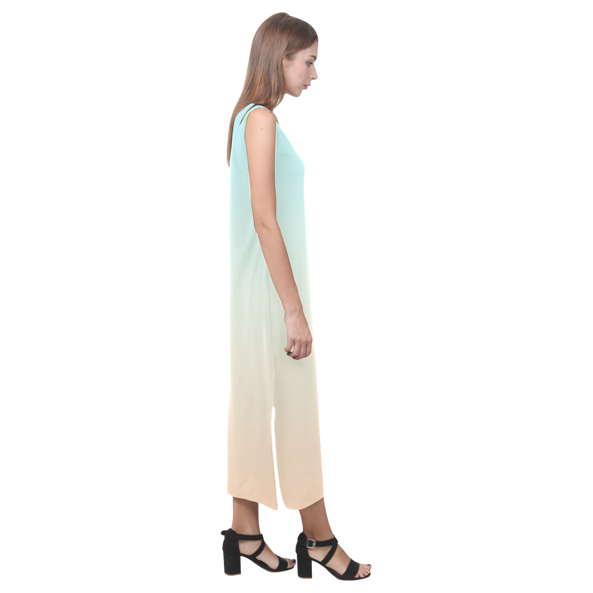 Pale Turquoise Tropical Paradise Ibiza Island Phaedra Sleeveless Open Fork Long Dress (Model D08)
