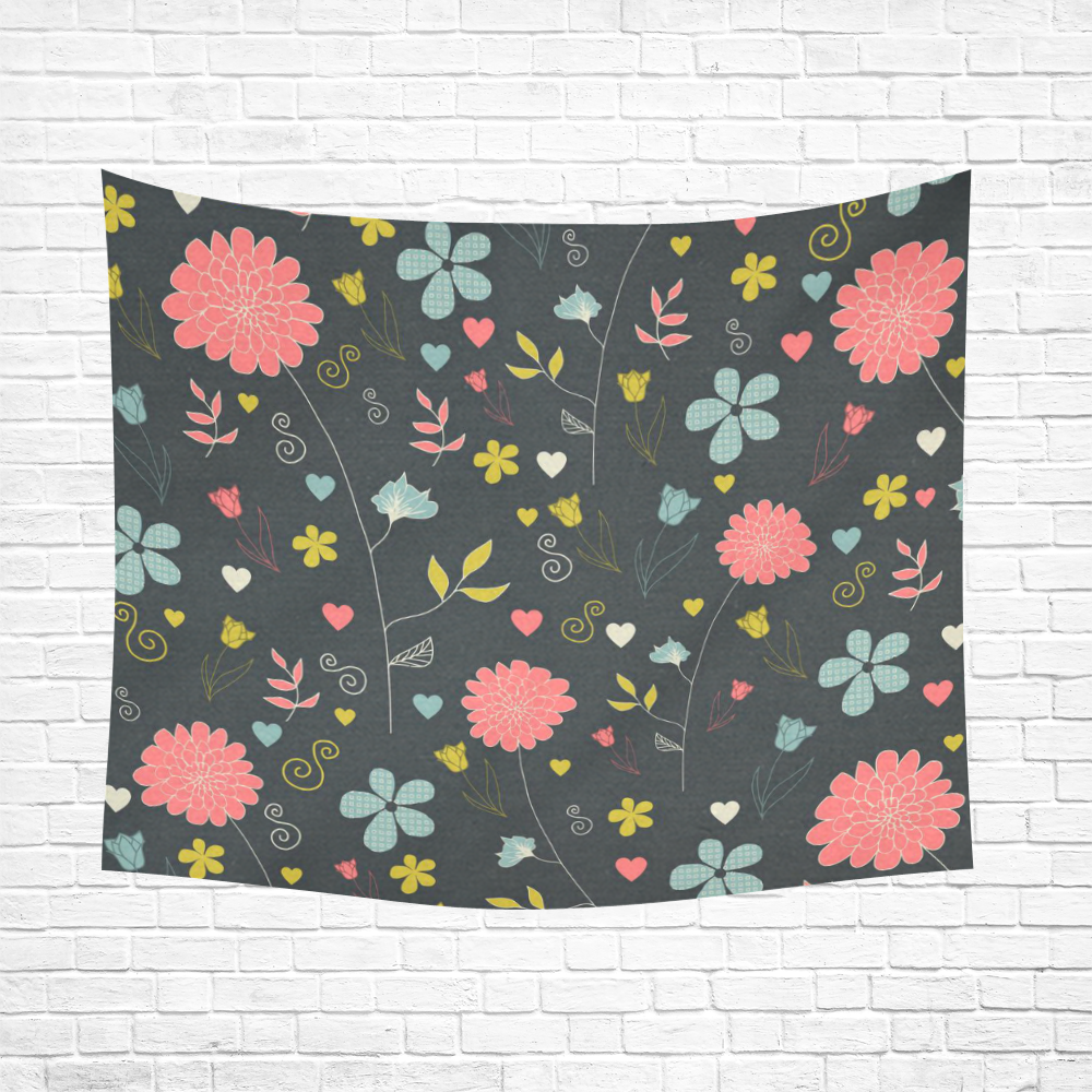 Flowers Cotton Linen Wall Tapestry 60"x 51"