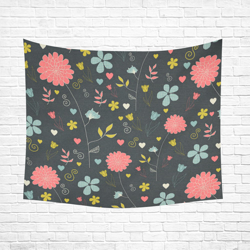 Flowers Cotton Linen Wall Tapestry 60"x 51"