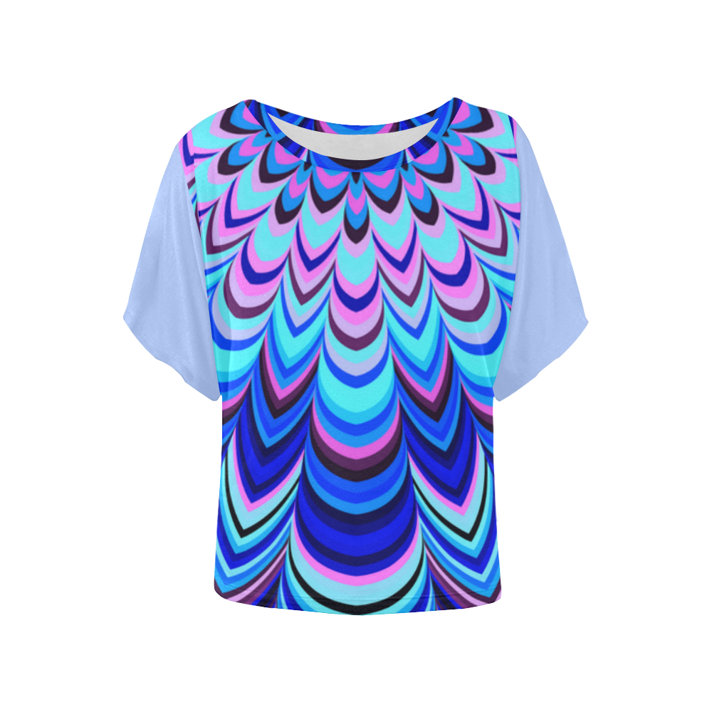 Neon blue striped pattern Blue Sleeves Version Women's Batwing-Sleeved Blouse T shirt (Model T44)