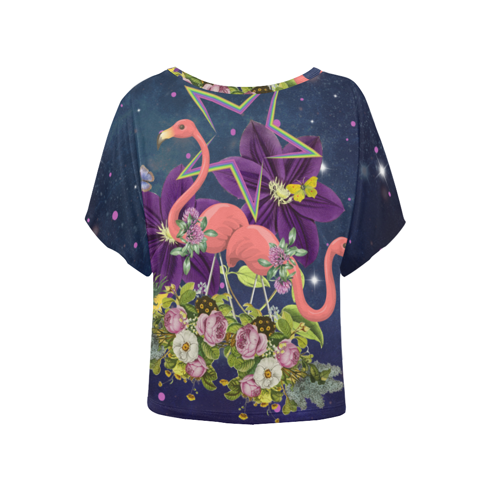 collage_flamingo_gloriasanchez Women's Batwing-Sleeved Blouse T shirt (Model T44)