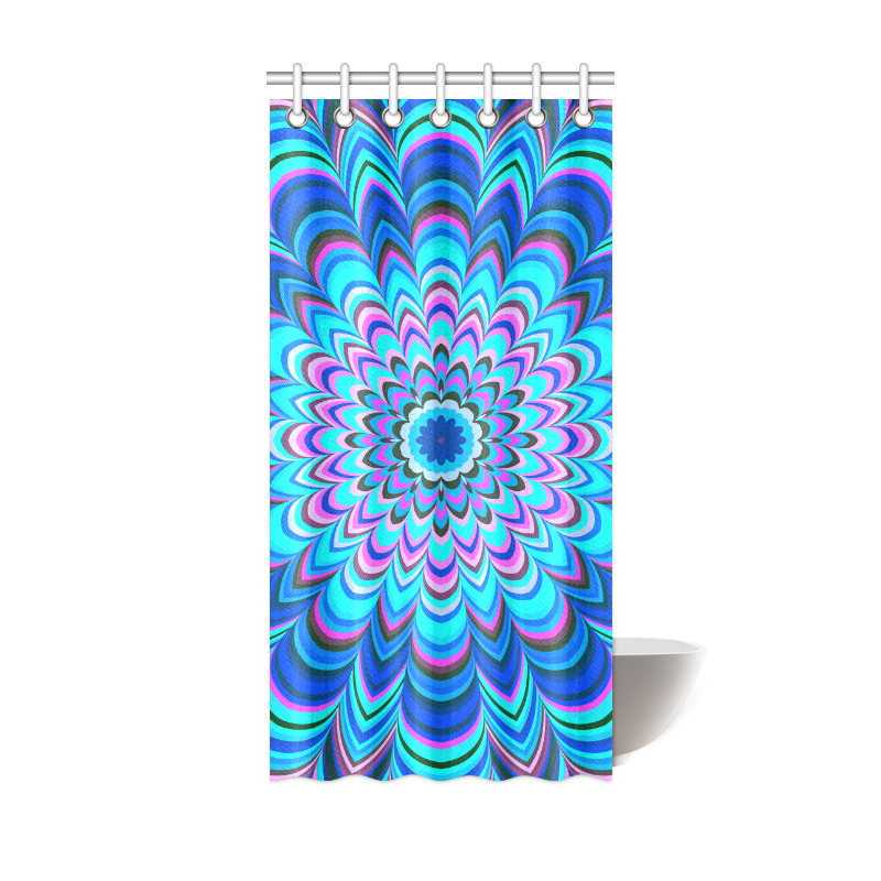 Neon blue striped mandala Shower Curtain 36"x72"