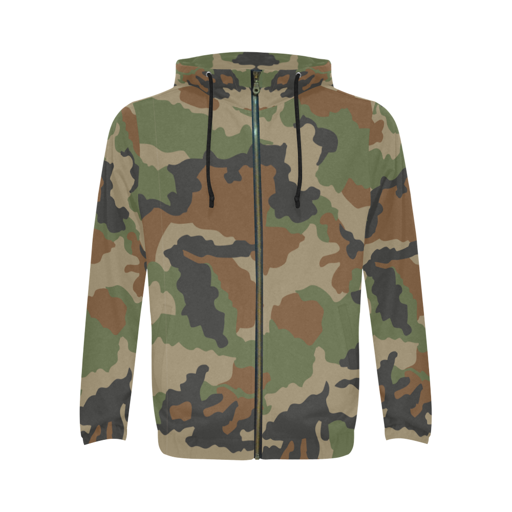 CAMOUFLAGE WOODLAND All Over Print Full Zip Hoodie for Men (Model H14 ...