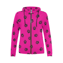 Footprints DOG black on clear background All Over Print Full Zip Hoodie for Women (Model H14)