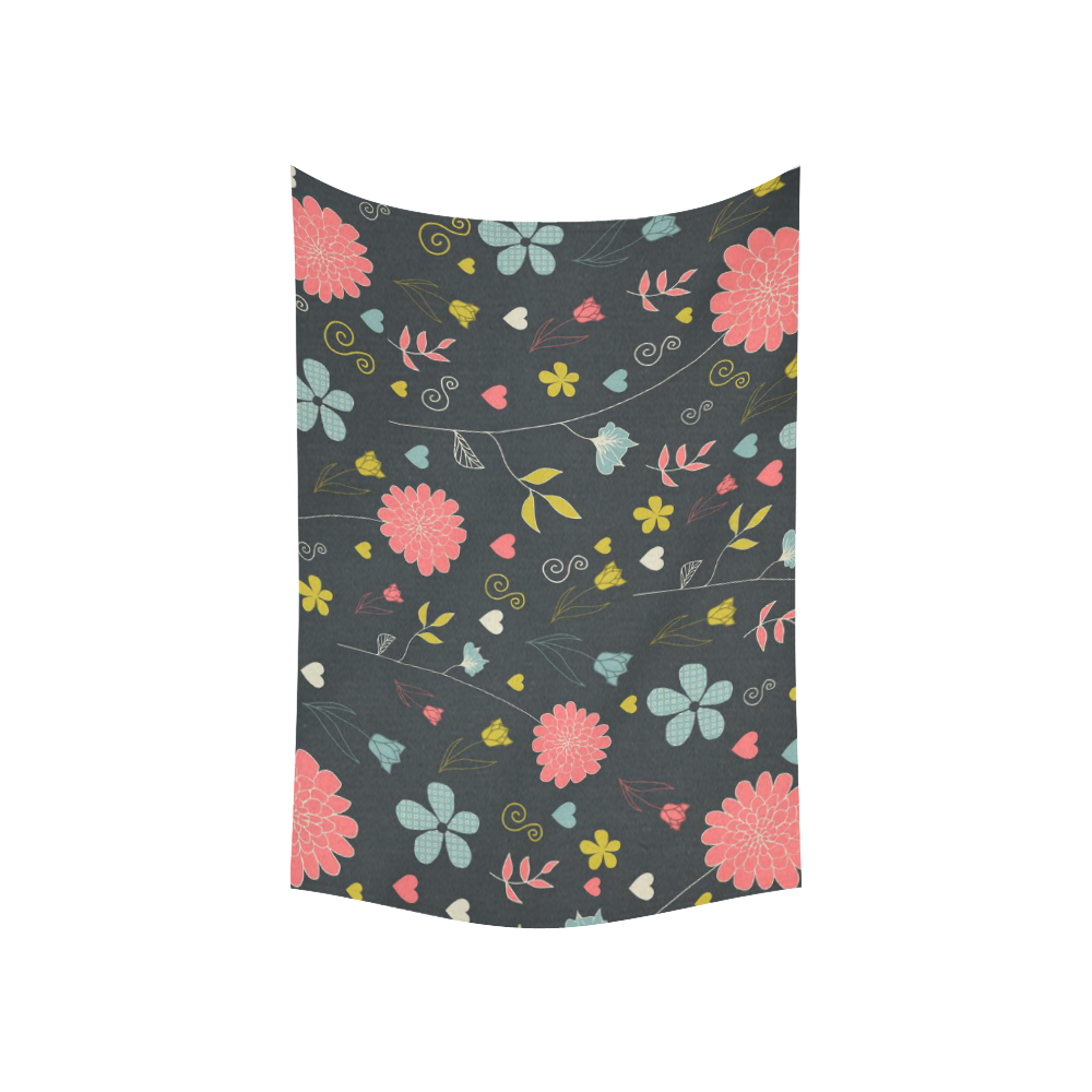 Flowers Cotton Linen Wall Tapestry 60"x 40"
