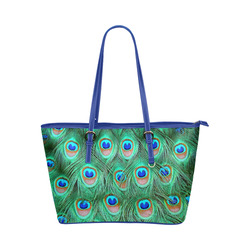 Peacock Feathers Watercolor Leather Tote Bag/Large (Model 1651)