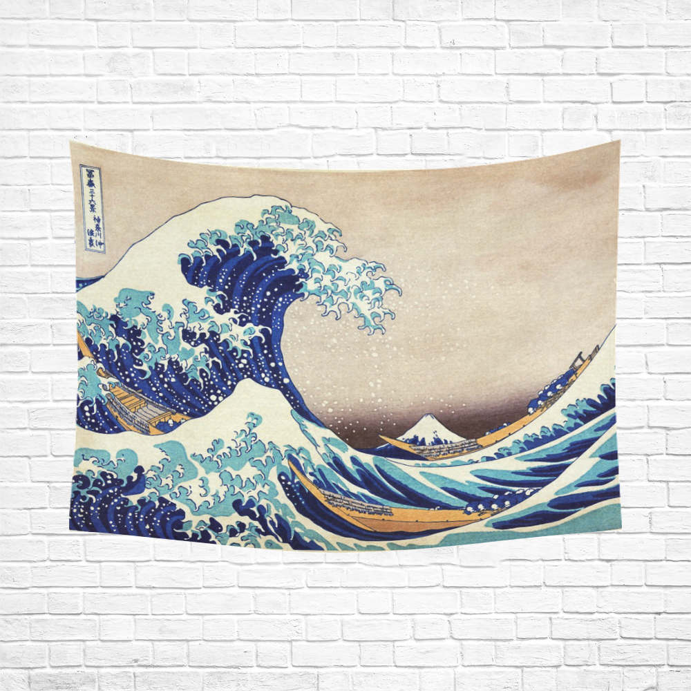 Great Wave Off Kanagawa Katsushika Hokusai Cotton Linen Wall Tapestry 80"x 60"