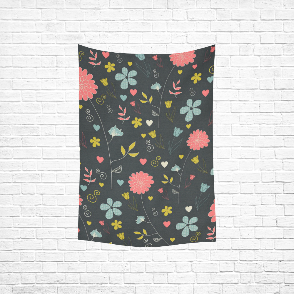 Flowers Cotton Linen Wall Tapestry 40"x 60"