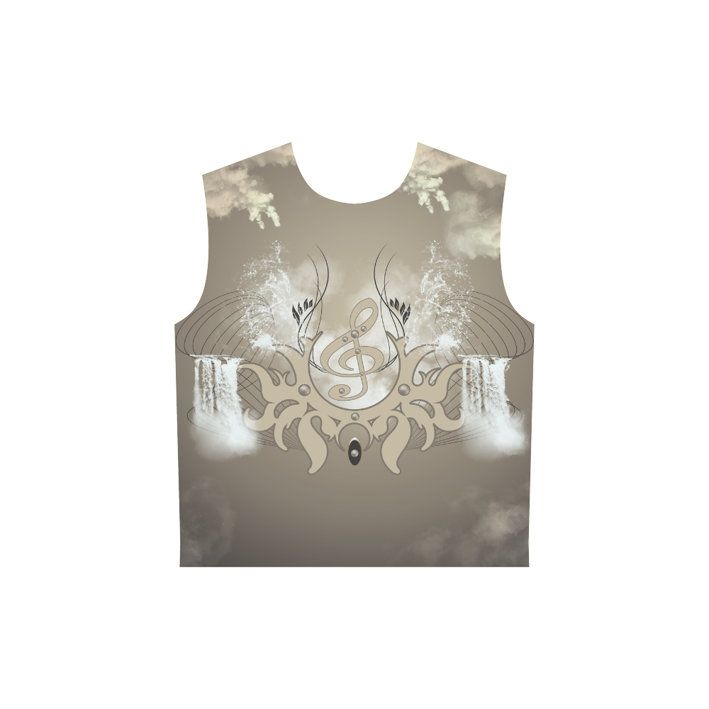 Music, clef with waterfalls All Over Print Sleeveless Hoodie for Women (Model H15)