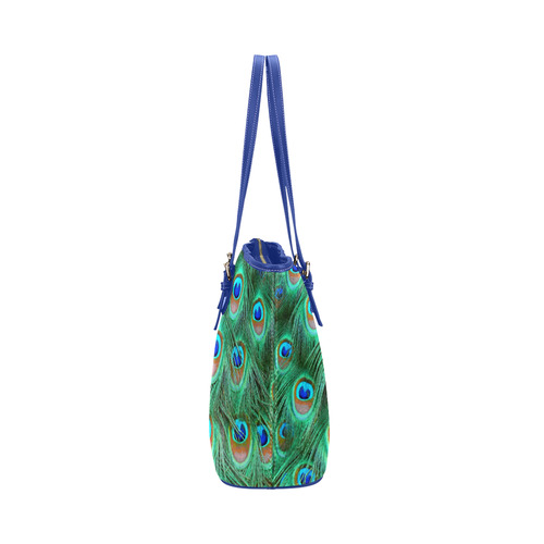 Peacock Feathers Watercolor Leather Tote Bag/Large (Model 1651)