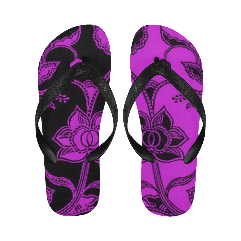 Dazzling Violet Floral Flip Flops for Men/Women (Model 040)