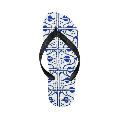 Sapphire Blue Leaf and Vines Flip Flops for Men/Women (Model 040)