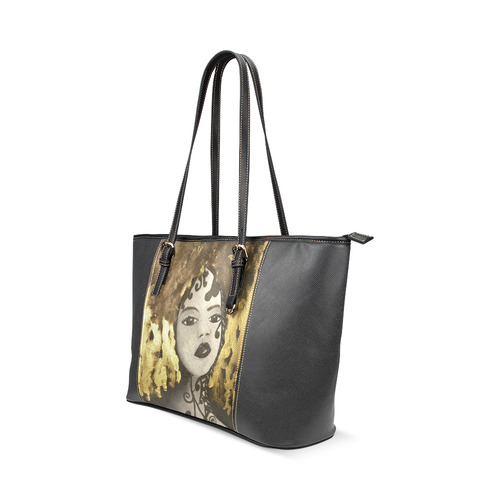 Black Gold and White Lady Leather Tote Bag/Small (Model 1640)